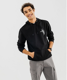 GEMO Sweat à capuche avec intérieur molletonné et motif poitrine homme noir standard