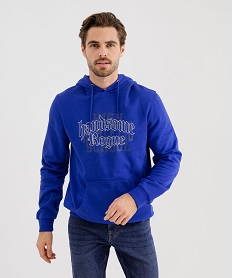 GEMO Sweat à capuche en molleton imprimé homme bleu standard