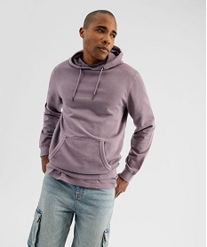GEMO Sweat à capuche coloris délavé intérieur bouclette homme violet standard