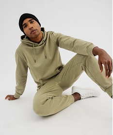 GEMO Sweat à capuche coloris délavé intérieur bouclette homme vert standard
