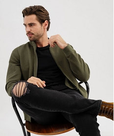 GEMO Sweat zippé en maille texturée homme kaki standard