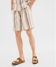 GEMO Short large à rayures avec ceinture ajustable pour homme beige standard