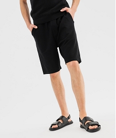 GEMO Bermuda en coton nid dabeille à taille élastiquée homme noir standard