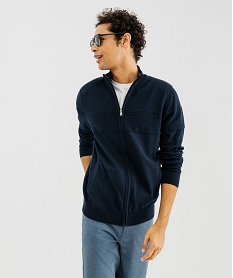 GEMO Gilet zippé en coton avec col montant homme Bleu