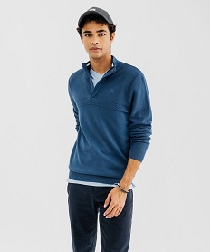GEMO Pull en coton à col montant zippé homme Bleu
