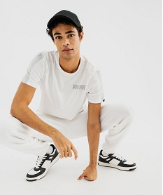 GEMO Tee-shirt à manches courtes avec bandes colorées homme blanc standard