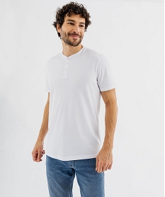 GEMO Tee-shirt à manches courtes et col tunisien homme blanc standard