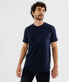GEMO Tee-shirt à manches courtes et col tunisien homme Bleu
