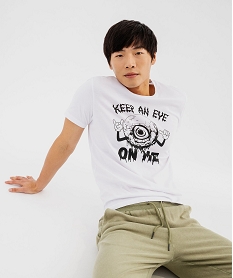 GEMO Tee-shirt manches courtes en coton imprimé homme blanc standard