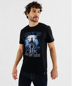 GEMO Tee-shirt manches courtes en coton imprimé homme noir standard