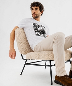 GEMO Tee-shirt manches courtes en coton imprimé homme blanc vif