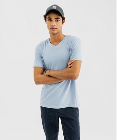GEMO Tee-shirt à manches courtes et col V homme Bleu