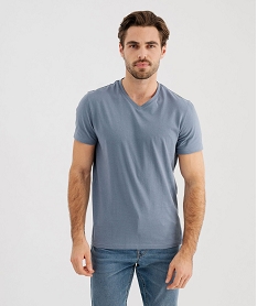 GEMO Tee-shirt à manches courtes et col V homme bleu standard