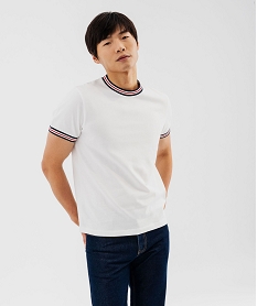 GEMO Tee-shirt manches courtes avec finitions tricolores homme blanc standard