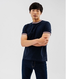 GEMO Tee-shirt manches courtes avec finitions tricolores homme Bleu