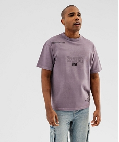 GEMO Tee-shirt manches courtes coloris délavé avec inscriptions homme violet standard