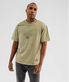 GEMO Tee-shirt manches courtes coloris délavé avec inscriptions homme vert standard