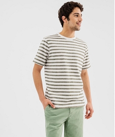 GEMO Tee-shirt manches courtes en maille rayée homme blanc standard