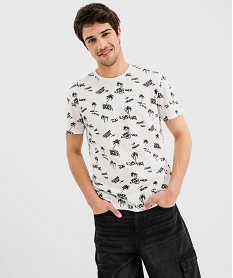 GEMO Tee-shirt manches courtes imprimé all over homme blanc standard
