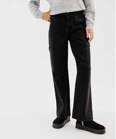 GEMO Jean cargo ample 100% coton femme noir standard