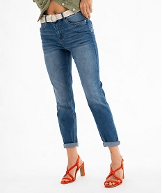 GEMO Jean Slim longueur 78ème avec ceinture femme bleu standard