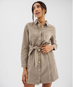 GEMO Robe chemise en jean à manches longues femme - LuluCastagnette kaki standard