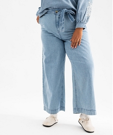 GEMO Jean wide leg en denim de coton fin avec ceinture à nouer femme grande taille bleu chine