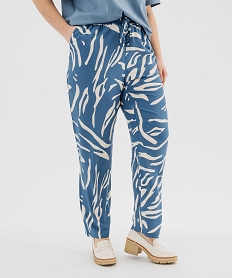 GEMO Pantalon fluide à motifs fleuris femme grande taille Bleu