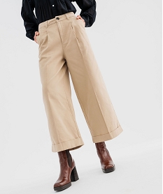 GEMO Pantacourt large à revers femme beige standard