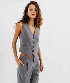 GEMO Gilet de costume sans manches à rayures femme gris standard