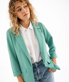 GEMO Veste blazer à manches 34 sans bouton femme Vert