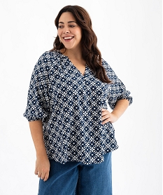GEMO Blouse imprimée à manches 34 femme grande taille Bleu