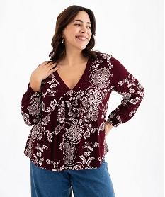 GEMO Blouse manches longues en viscose froissée fleurie femme grande taille Imprimé