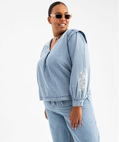 GEMO Blouse en jean à manches longues et broderies femme grande taille bleu standard