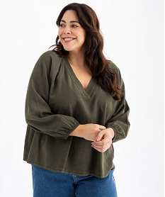 GEMO Blouse manches longues en Lyocell femme grande taille kaki standard