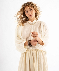 GEMO Blouse à manches longues coupe oversize femme blanc chine