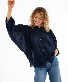 GEMO Blouse à manches longues coupe oversize femme Bleu