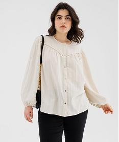 GEMO Blouse manches longues esprit bohème femme grande taille Beige