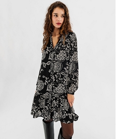 GEMO Robe voile à motifs fleuris avec volant dans le bas femme Imprimé