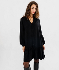 GEMO Robe à manches longues avec volant dans le bas femme noir standard