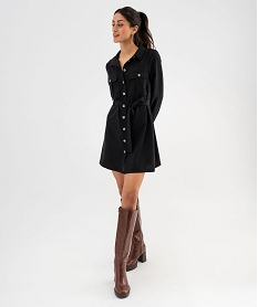 GEMO Robe chemise manches longues esprit saharienne femme noir standard