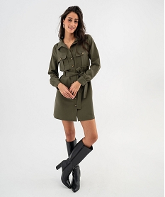 GEMO Robe chemise manches longues esprit saharienne femme Brun