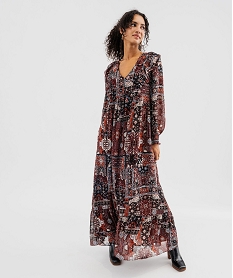 GEMO Robe longue imprimée à volants femme Imprimé