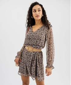 GEMO Robe imprimée en voile à manches longues femme Imprimé