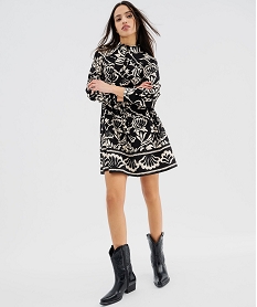 GEMO Robe courte à haut chemise imprimée femme Noir