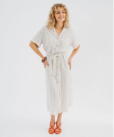 GEMO Robe chemise à manches courtes à rayures femme blanc chine