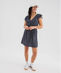 GEMO Robe courte sans manches en viscose fleurie à volants femme Imprimé