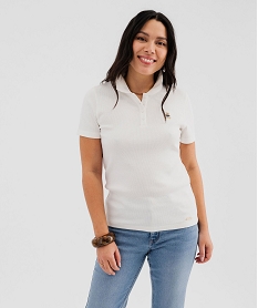 GEMO Polo manches courtes en maille côtelée femme - LuluCastagnette blanc chine