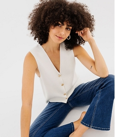 GEMO Gilet sans manches à boutons dorés femme blanc chine