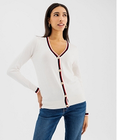 GEMO Gilet en maille fine et souple  bandes colorées femme blanc chine